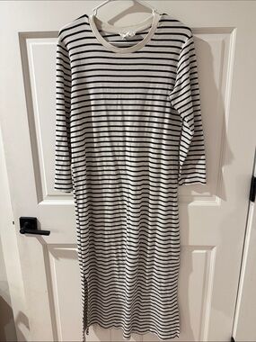 Pomander Place Black & Cream Striped Midi Dress